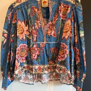 Farm Rio Women's Floral Blue Top